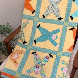 Vintage Hand Appliquéd Dancing Clowns Snow Angels Baby Quilt - Whimsical 41x52